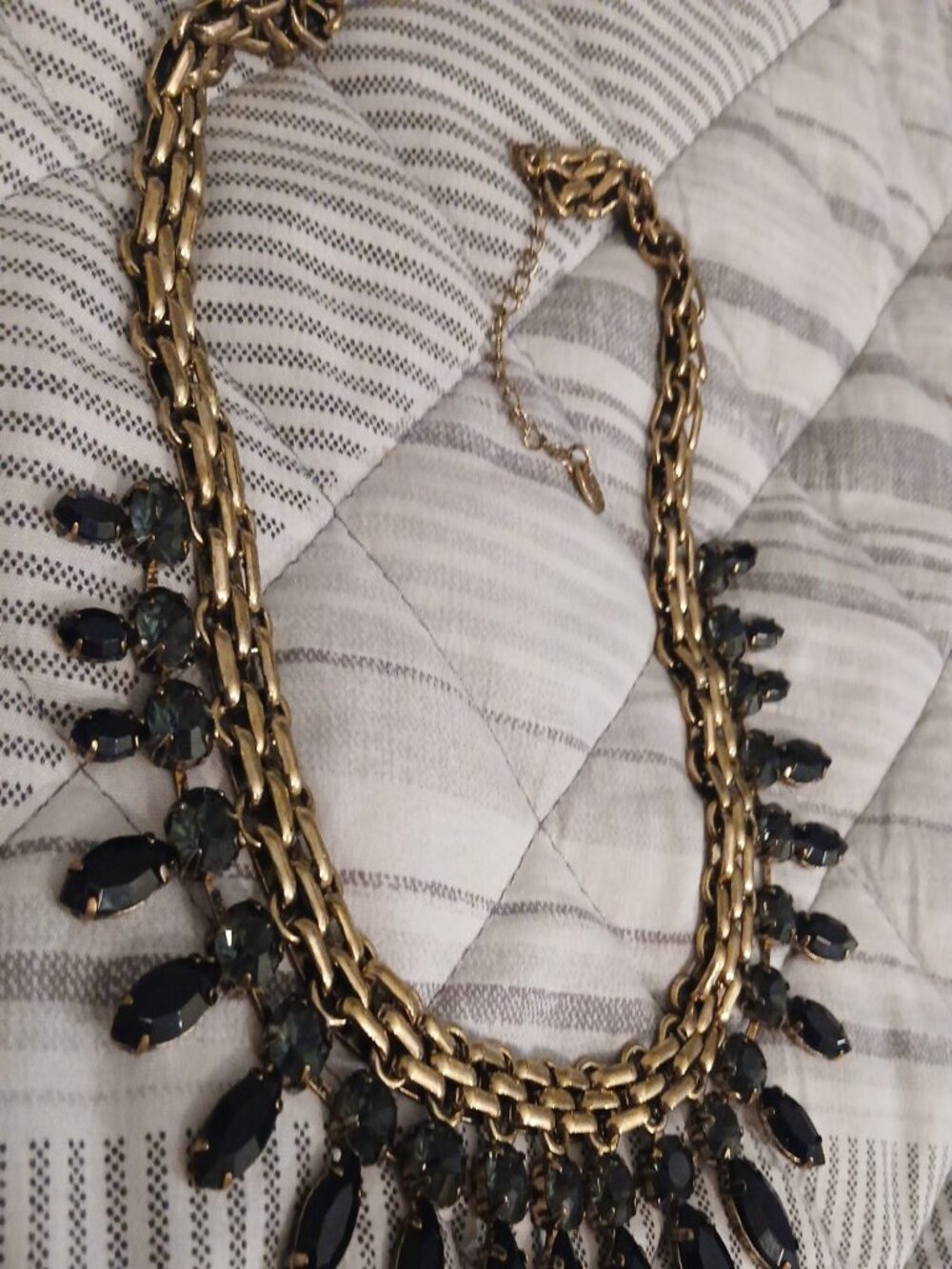 Cara NY Black Crystal Statement Bib Necklace – Antiqued Gold Tone